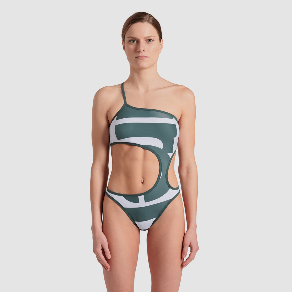 Arena W Arena Logo One Piece Single Shoulder Badeanzug in WEISS