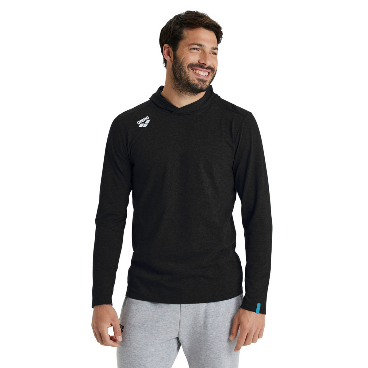 Arena Team Hooded Long Sleeve T-Shirt Panel in SCHWARZ
