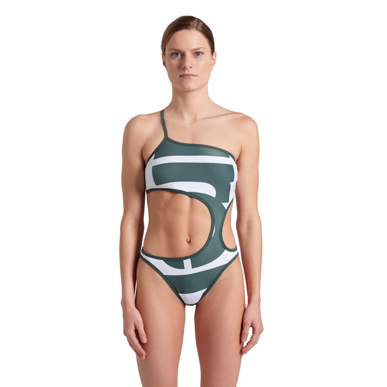 Arena W Arena Logo One Piece Single Shoulder Badeanzug in GRÜN