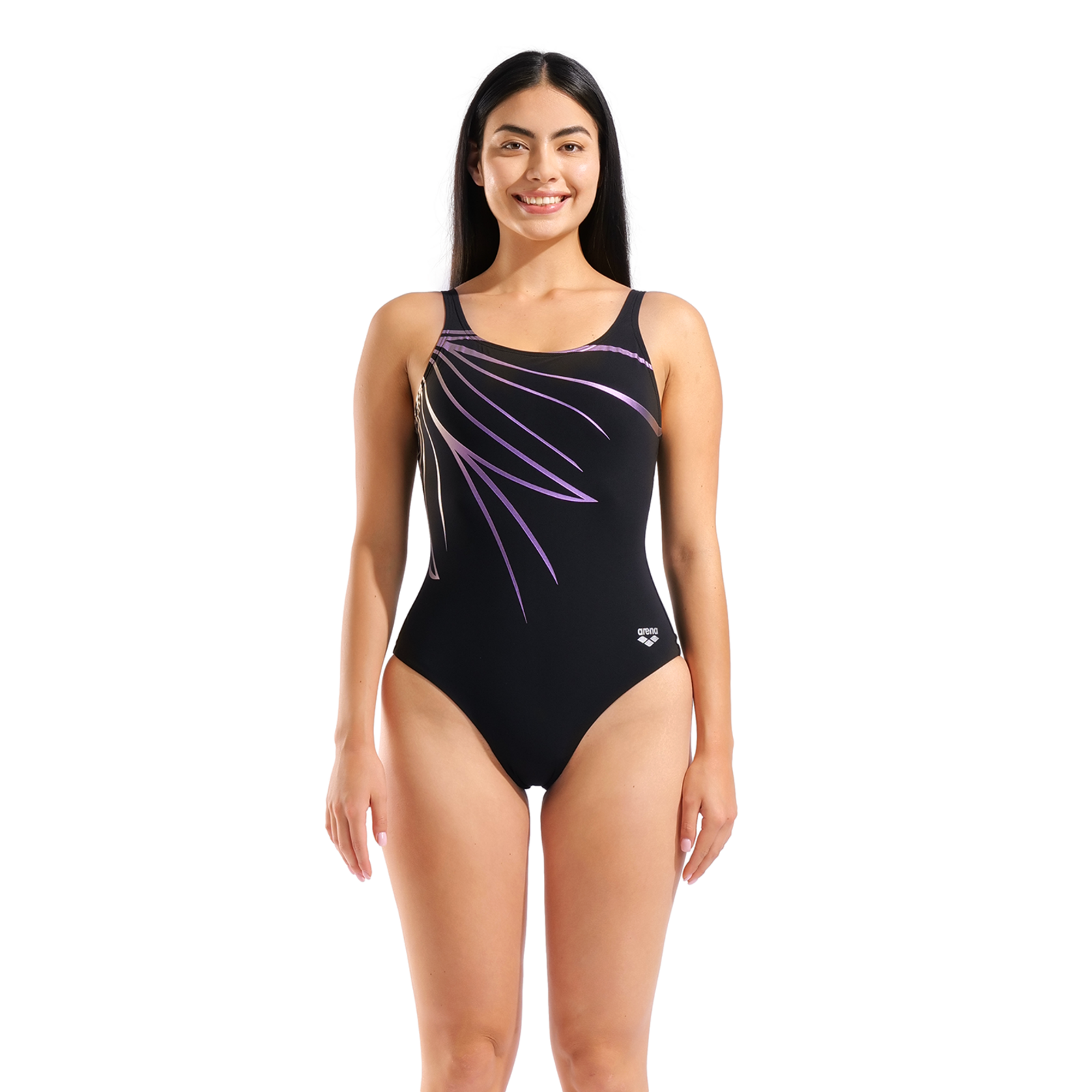 Arena W Arena Swimsuit Lili Squared Back Figurformender Badeanzug in SCHWARZ
