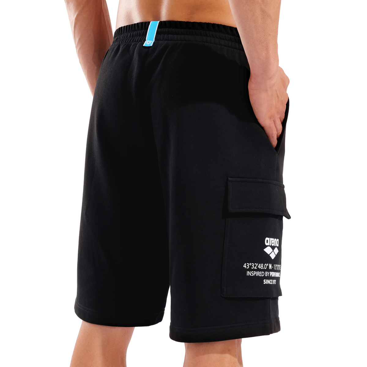 Arena M Arena Graphic Long Bermuda Fleece Short in SCHWARZ
