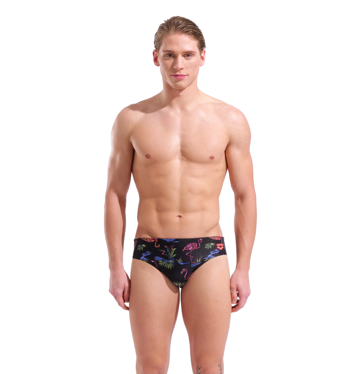 Arena M Arena Flamingo Swim Briefs in SCHWARZ