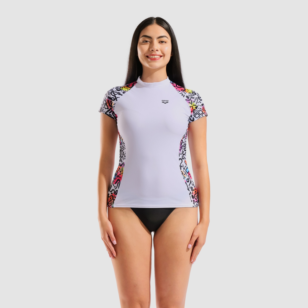 Arena W Arena Swim S/S Rash Vest Allover UV Shirt in WEISS