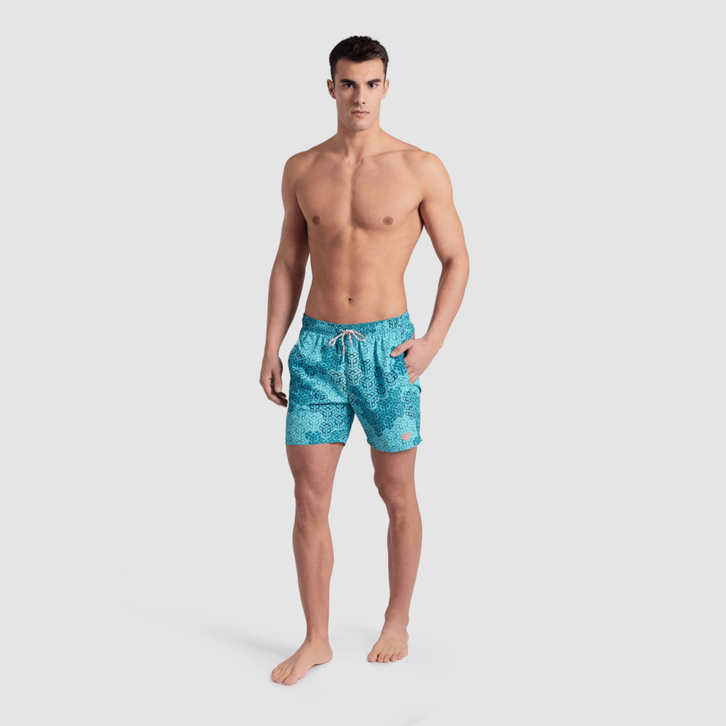 Arena M Beach Boxer Allover Printed Pro_File Beach Short in BLAU