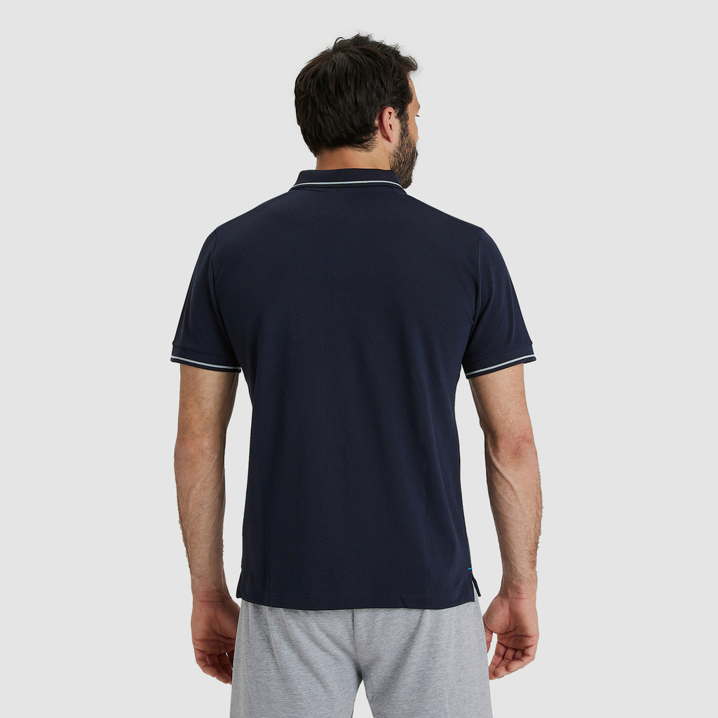 Team Poloshirt Solid Cotton navy model_bild_back_brandshop