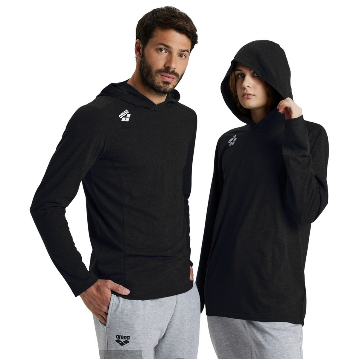 Arena Team Hooded Long Sleeve T-Shirt Panel in SCHWARZ
