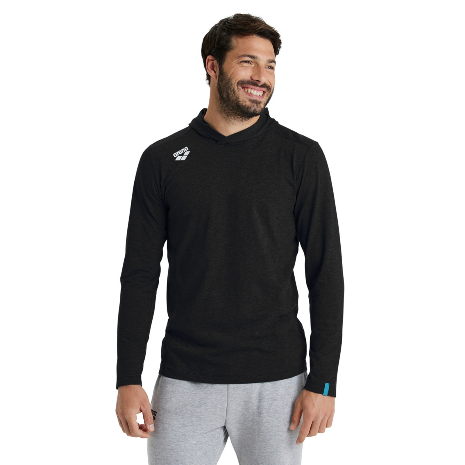 Arena Team Hooded Long Sleeve T-Shirt Panel in SCHWARZ