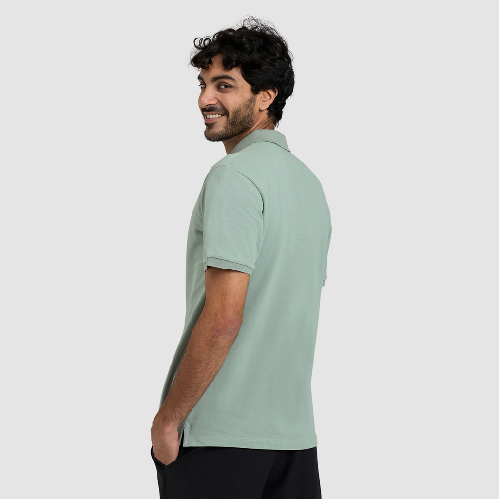 Poloshirt Solid Cotton Piquet jade/dark olive model_bild_back_brandshop