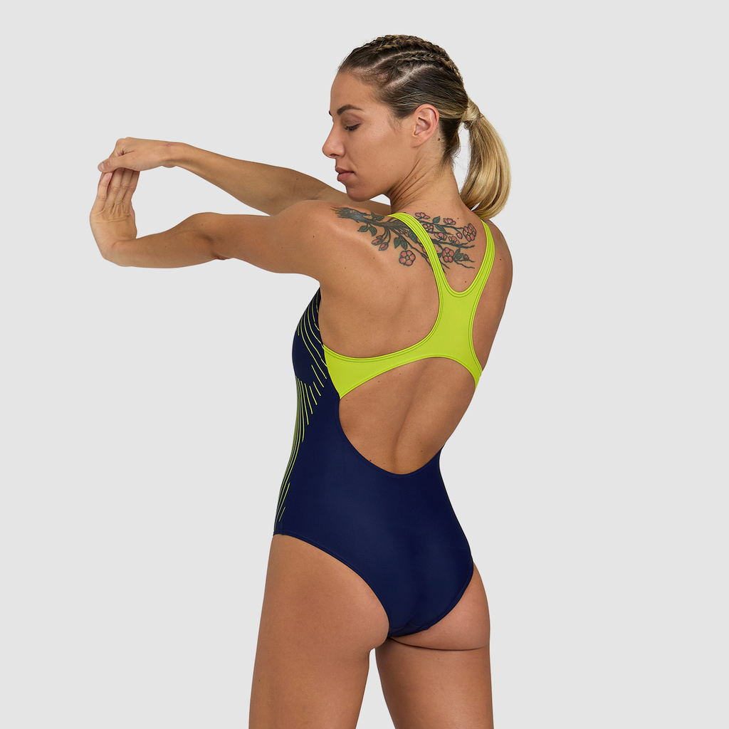 Arena Branch Swimsuit Swim Pro Back Lb Badeanzug navy/soft green model_bild_back_brandshop