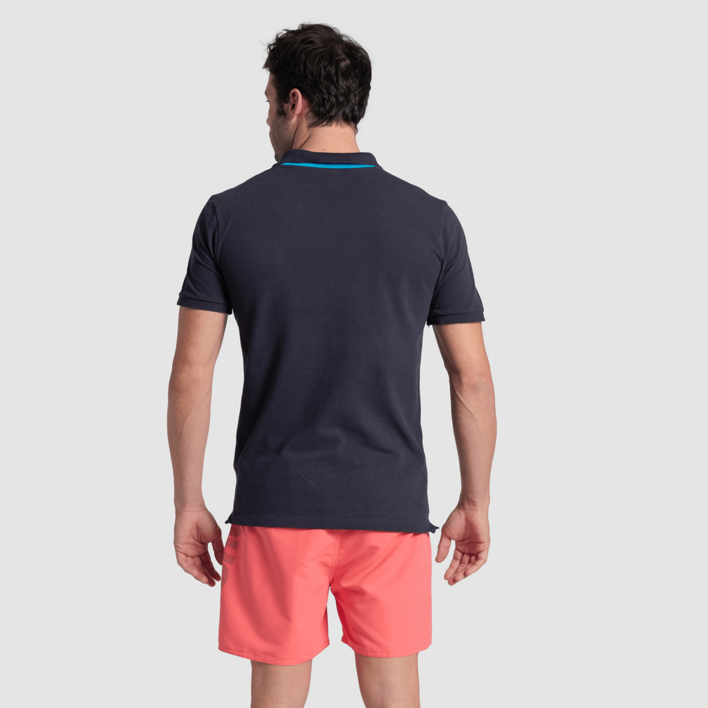 Poloshirt Solid Cotton Piquet navy/turquoise model_bild_back_brandshop