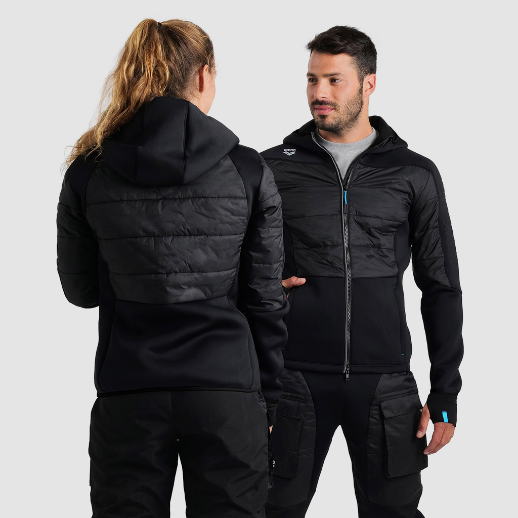 Arena Team Hooded F/Z Half-Quilted Jacket in SCHWARZ