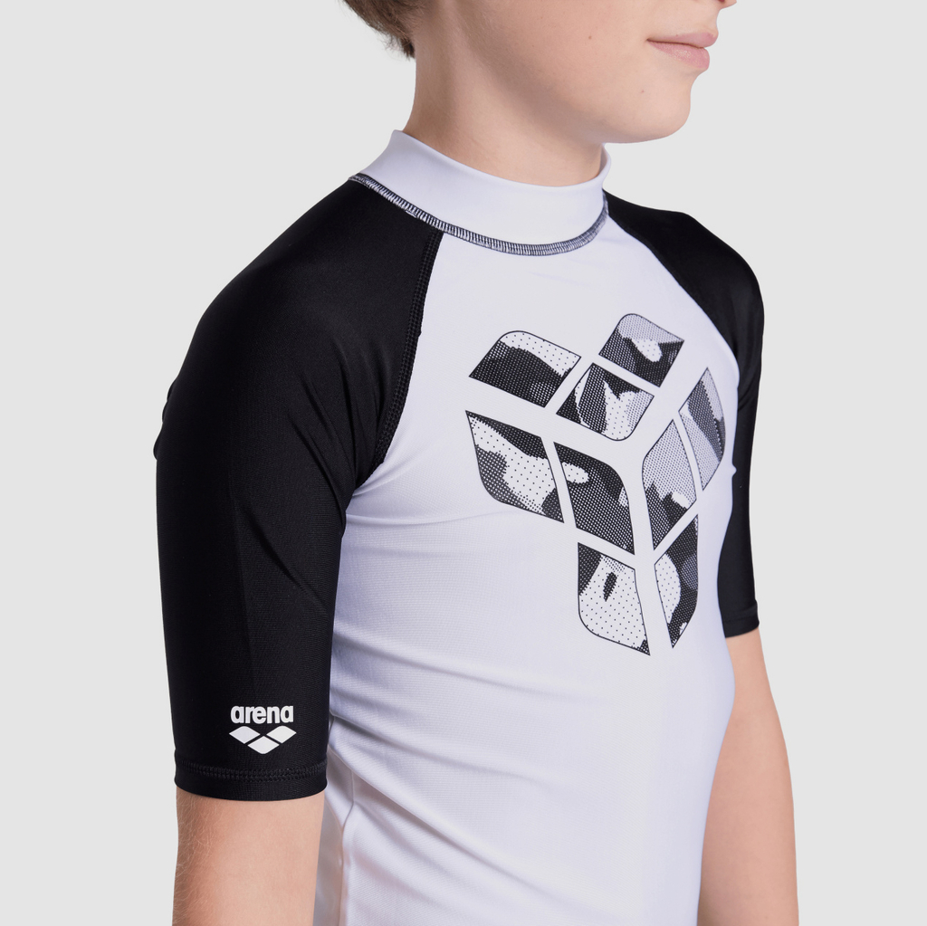 Arena isex Jr Arena Rash Vest S/S Graphic UV Shirt in WEISS