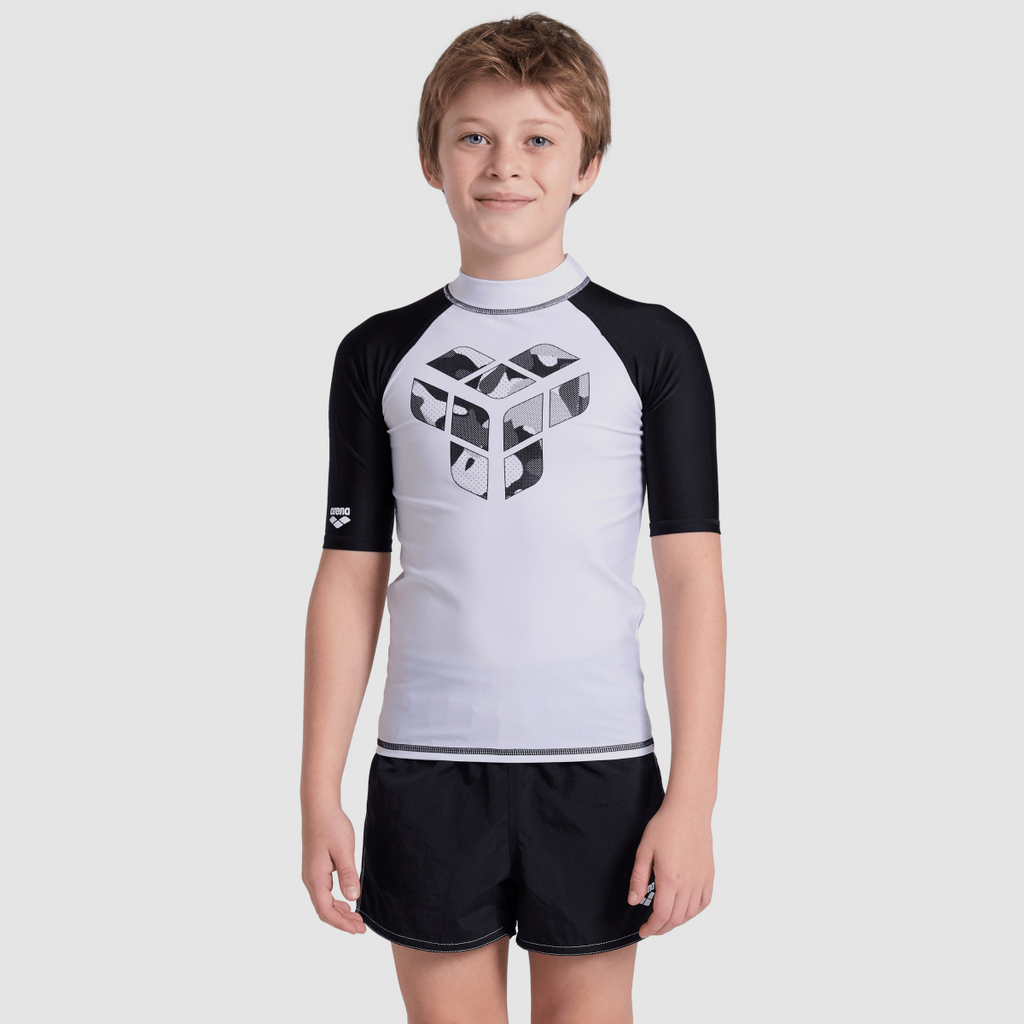 Arena isex Jr Arena Rash Vest S/S Graphic UV Shirt in WEISS