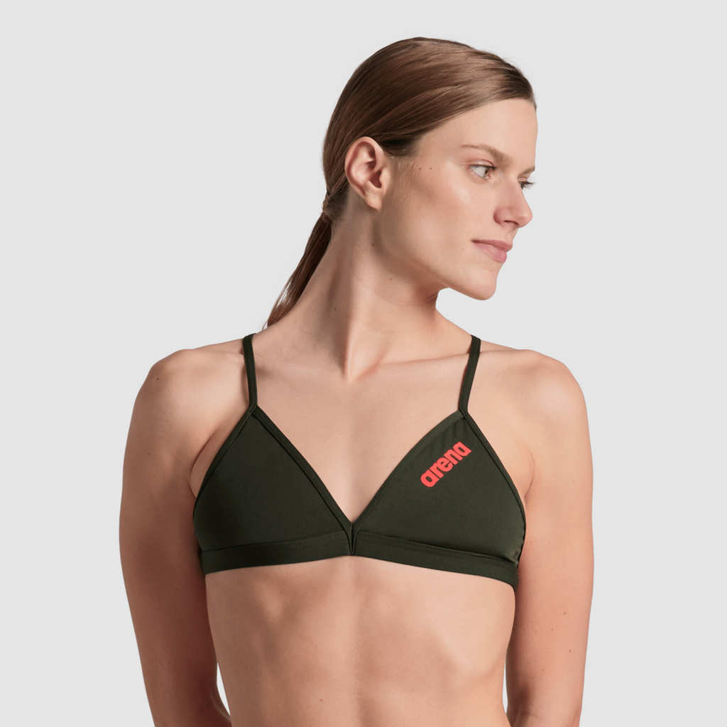 Team Swim Top Tie Back Solid Bikini dark sage model_bild_brandshop