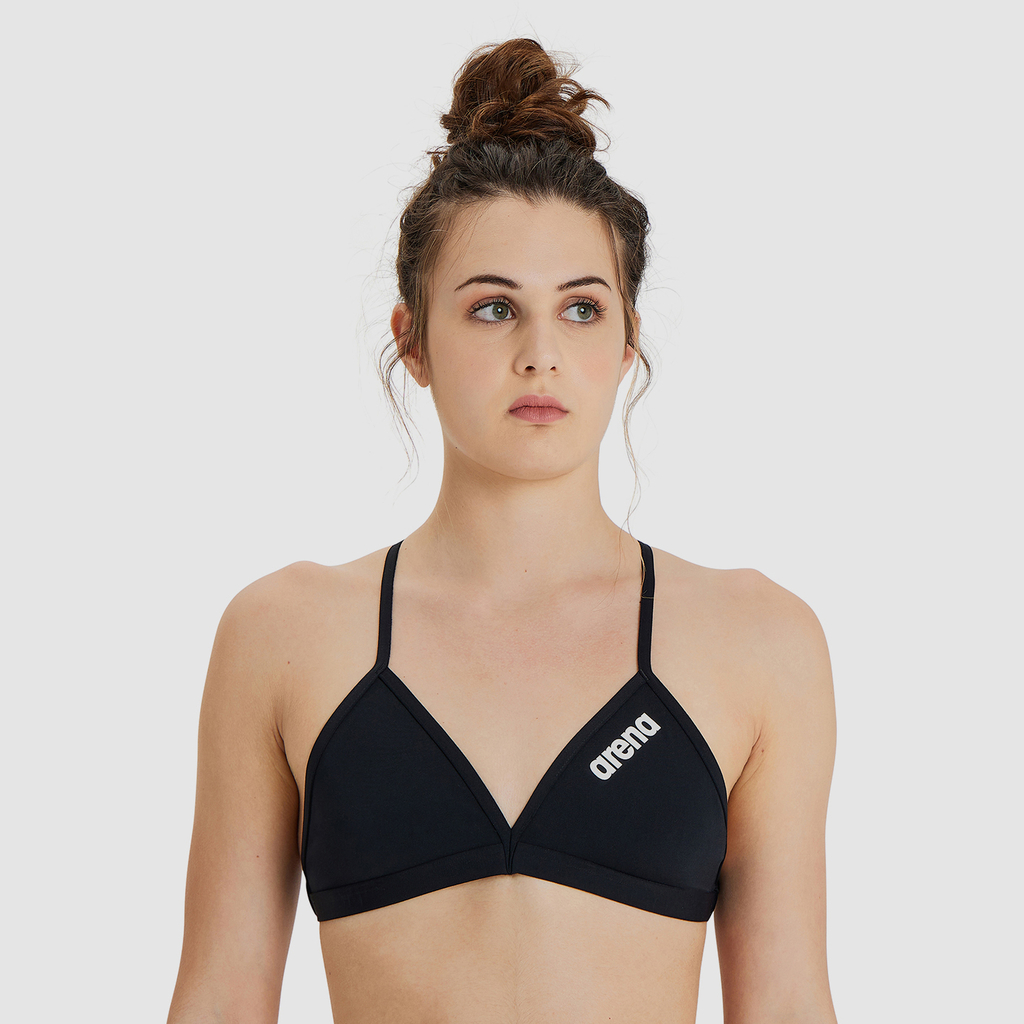 Arena Team Swim Top Tie Back Solid Bikini in SCHWARZ