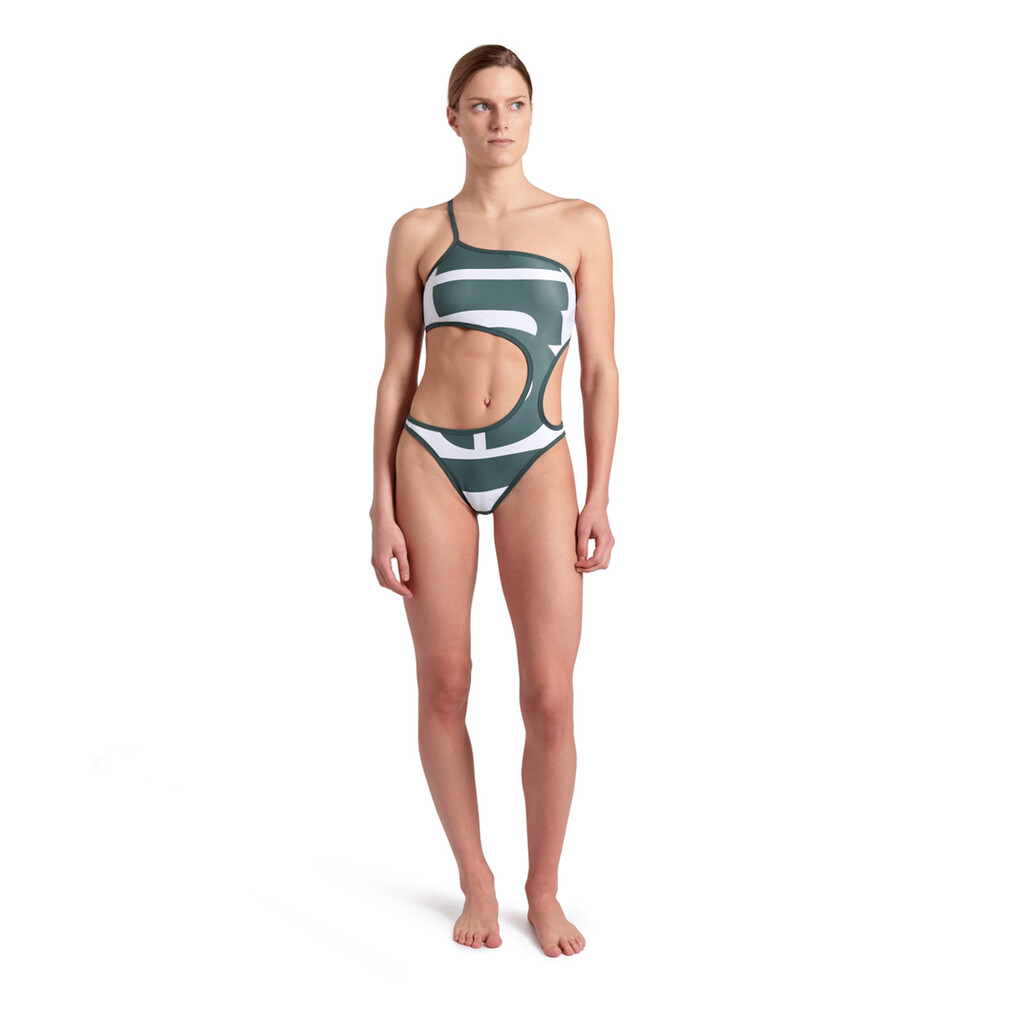 Arena - W Arena Logo One Piece Single Shoulder - sage multi/white/sage